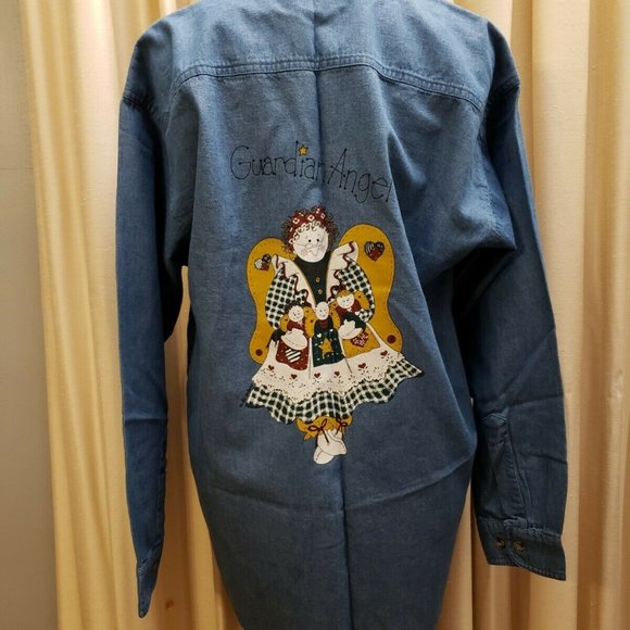 VTG. "Guardian Angel" Denim Oversized  Shirt S - Picture 5 of 12